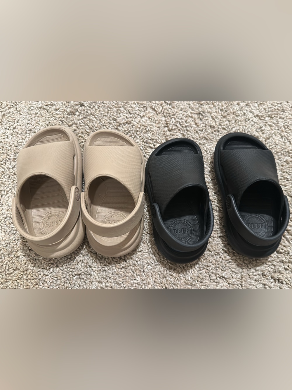Reef Kids Slide Sandals in Black and Tan size 6c